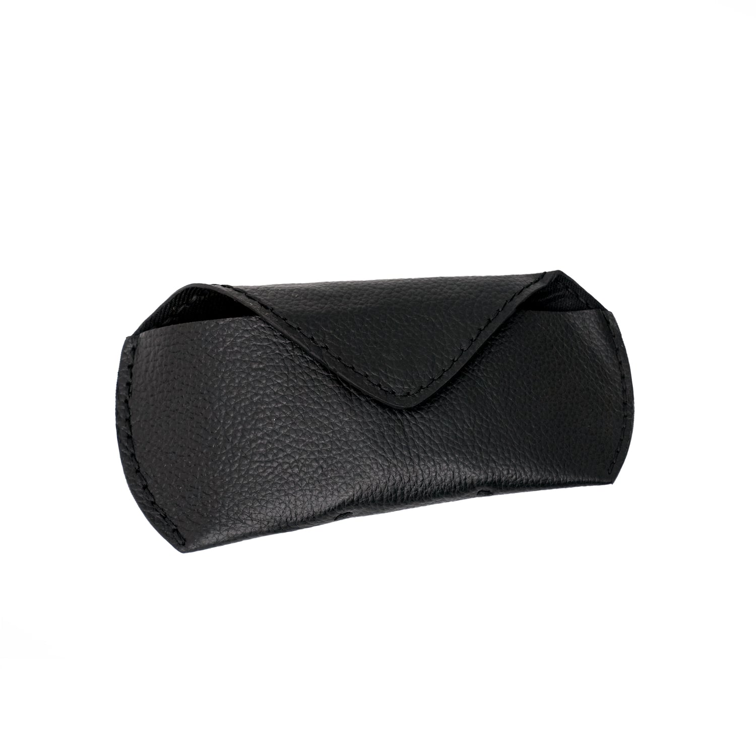 Caprahem handmade black pebbled leather eyewear case for glasses and sunglasses — front view
