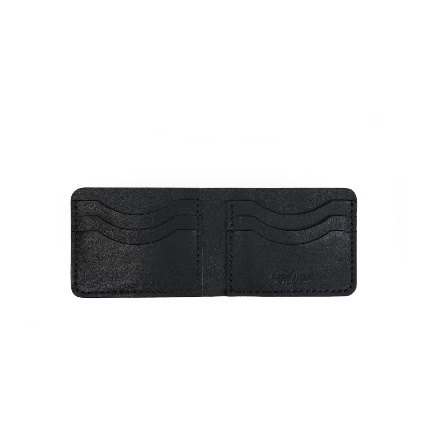Caprahem Bifold Wallet BW-05 in black handmade leather — angled 3/4 view