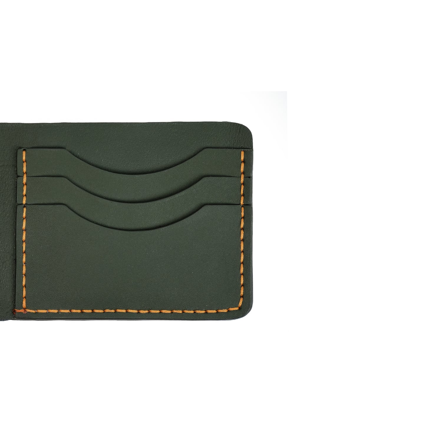 Caprahem Bifold Wallet BW-05 in olive green handmade leather — angled 3/4 view