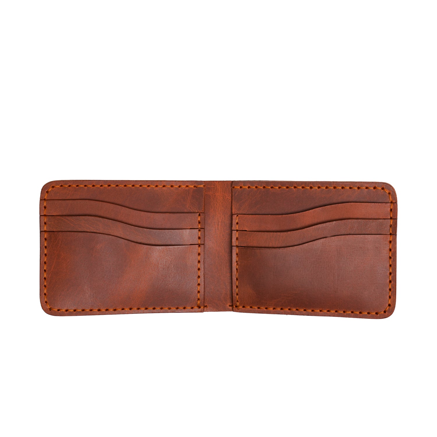 Caprahem Bifold Wallet BW-01 in crazy horse tan handmade leather — angled 3/4 view