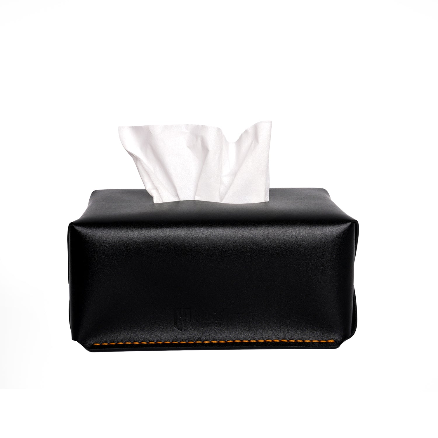 Caprahem TB-02 handmade black leather tissue box cover for home and car — side profile
