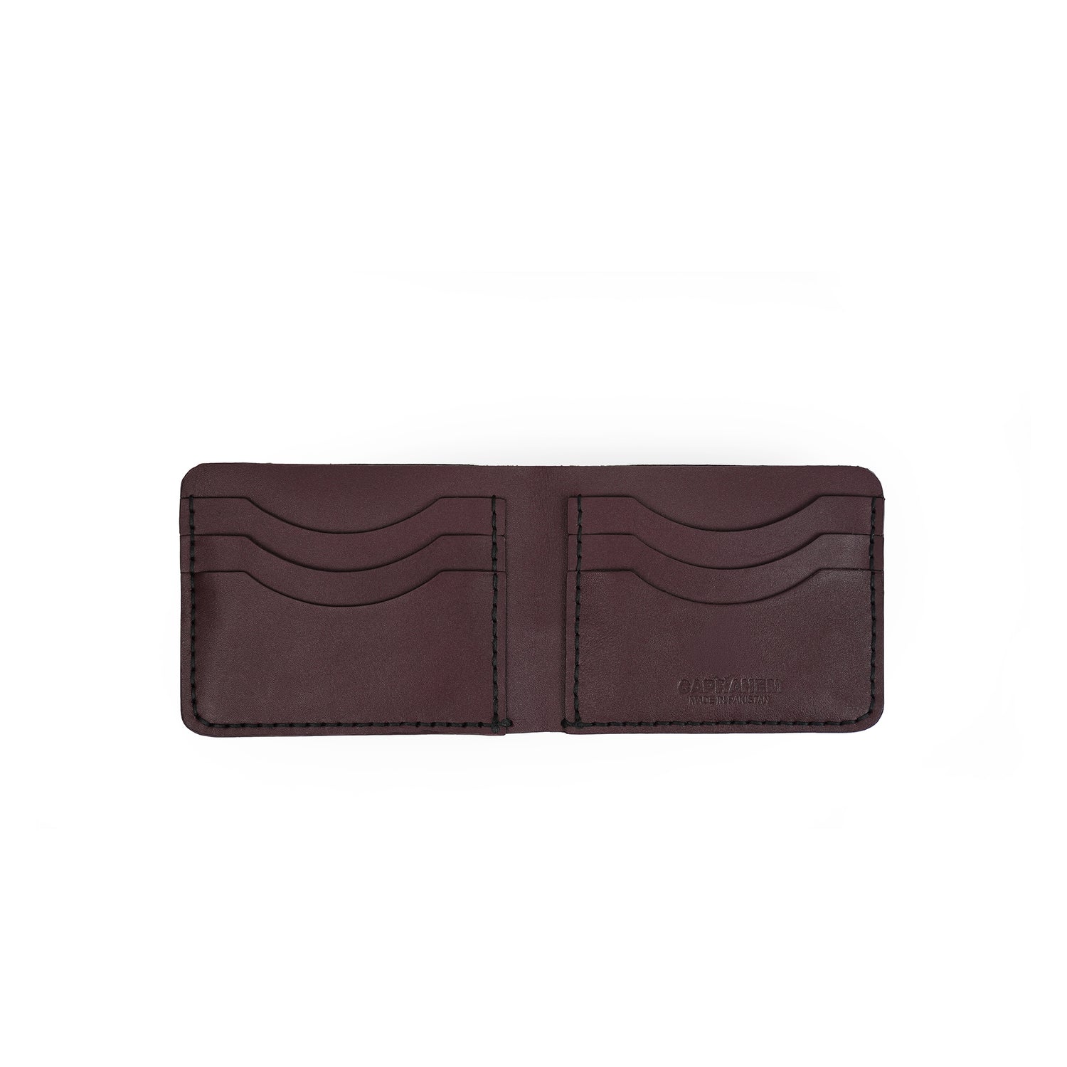 Caprahem Bifold Wallet BW-05 in burgundy handmade leather — angled 3/4 view