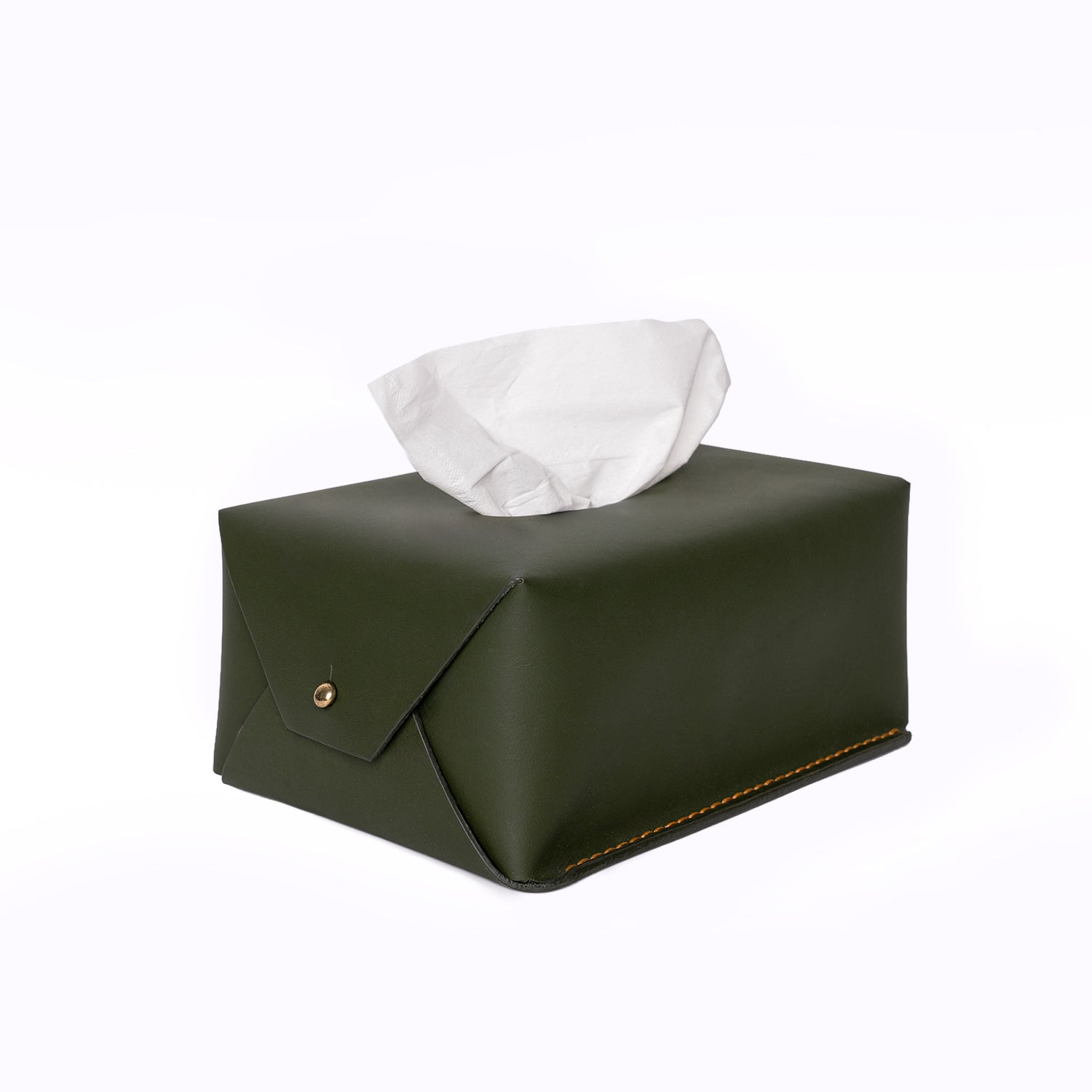 Caprahem TB-02 handmade olive green leather tissue box cover for home and car — handmade leather detail