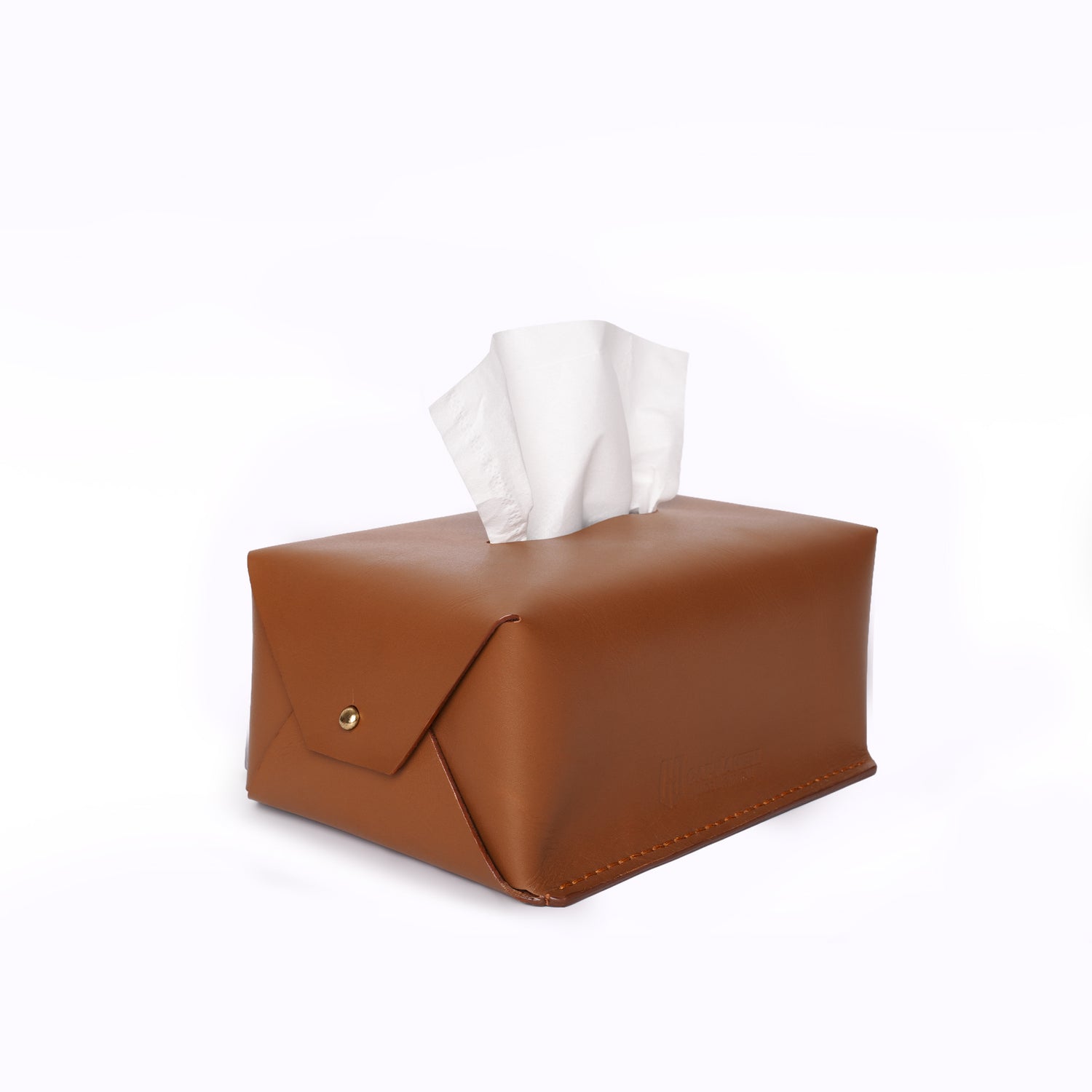 Caprahem TB-02 handmade brown leather tissue box cover for home and car — handmade leather detail