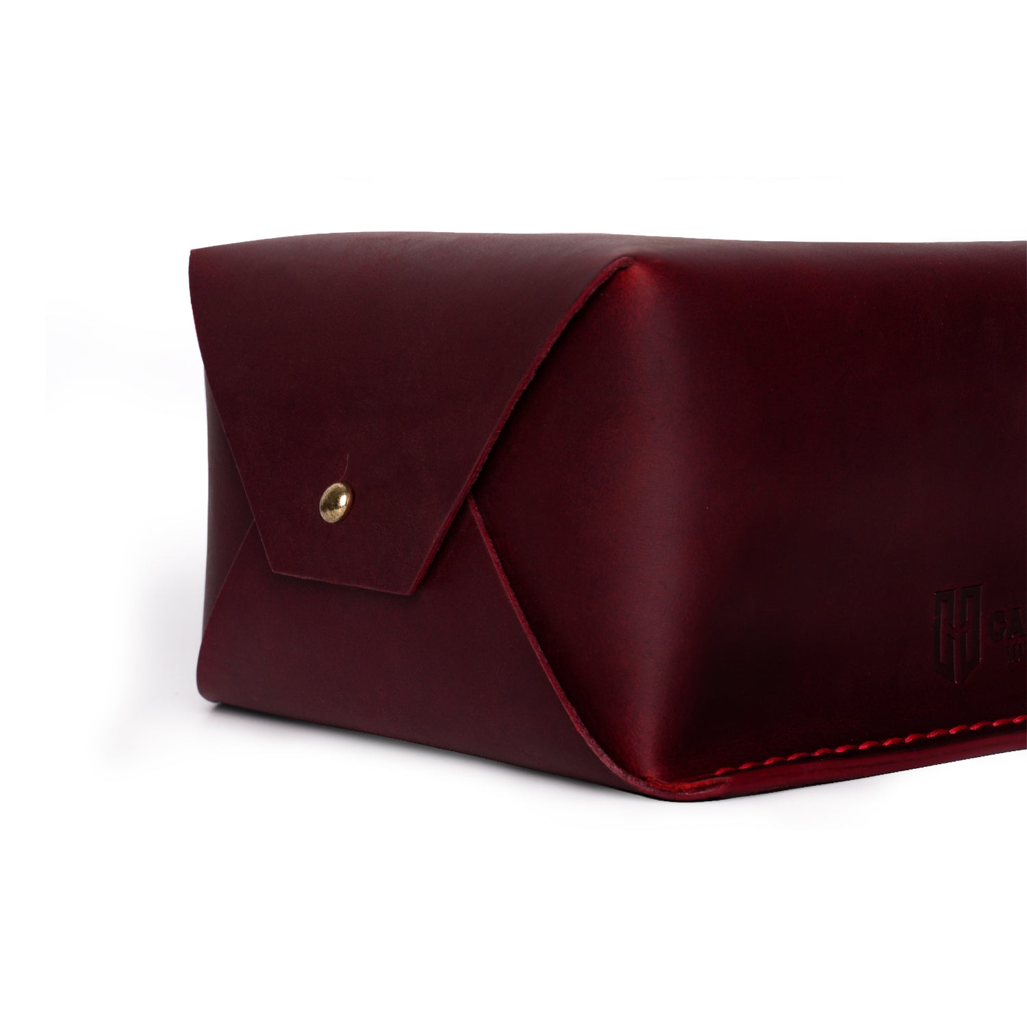 Caprahem TB-02 handmade red leather tissue box cover for home and car — front view