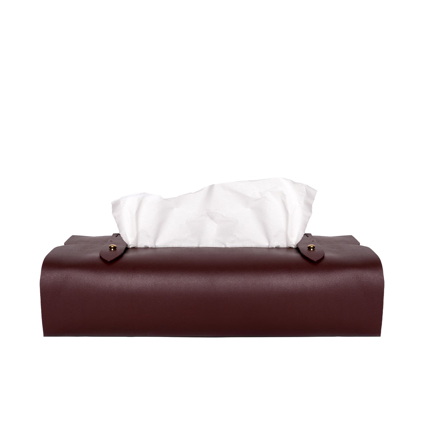Caprahem TB-02 handmade burgundy leather tissue box cover for home and car — front view