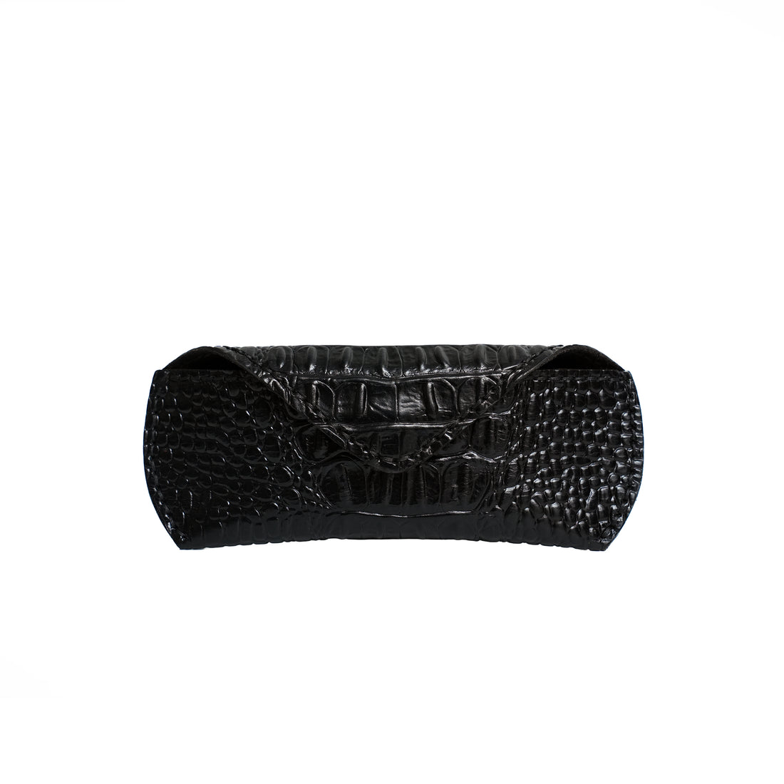 Caprahem handmade black croc-embossed leather eyewear case for glasses and sunglasses — front view