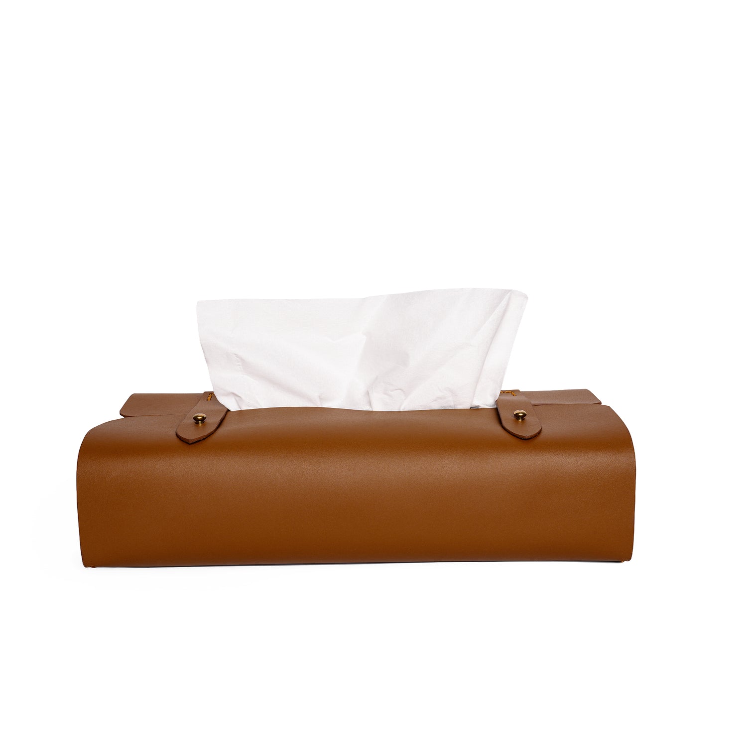 Caprahem TB-02 handmade brown leather tissue box cover for home and car — front view