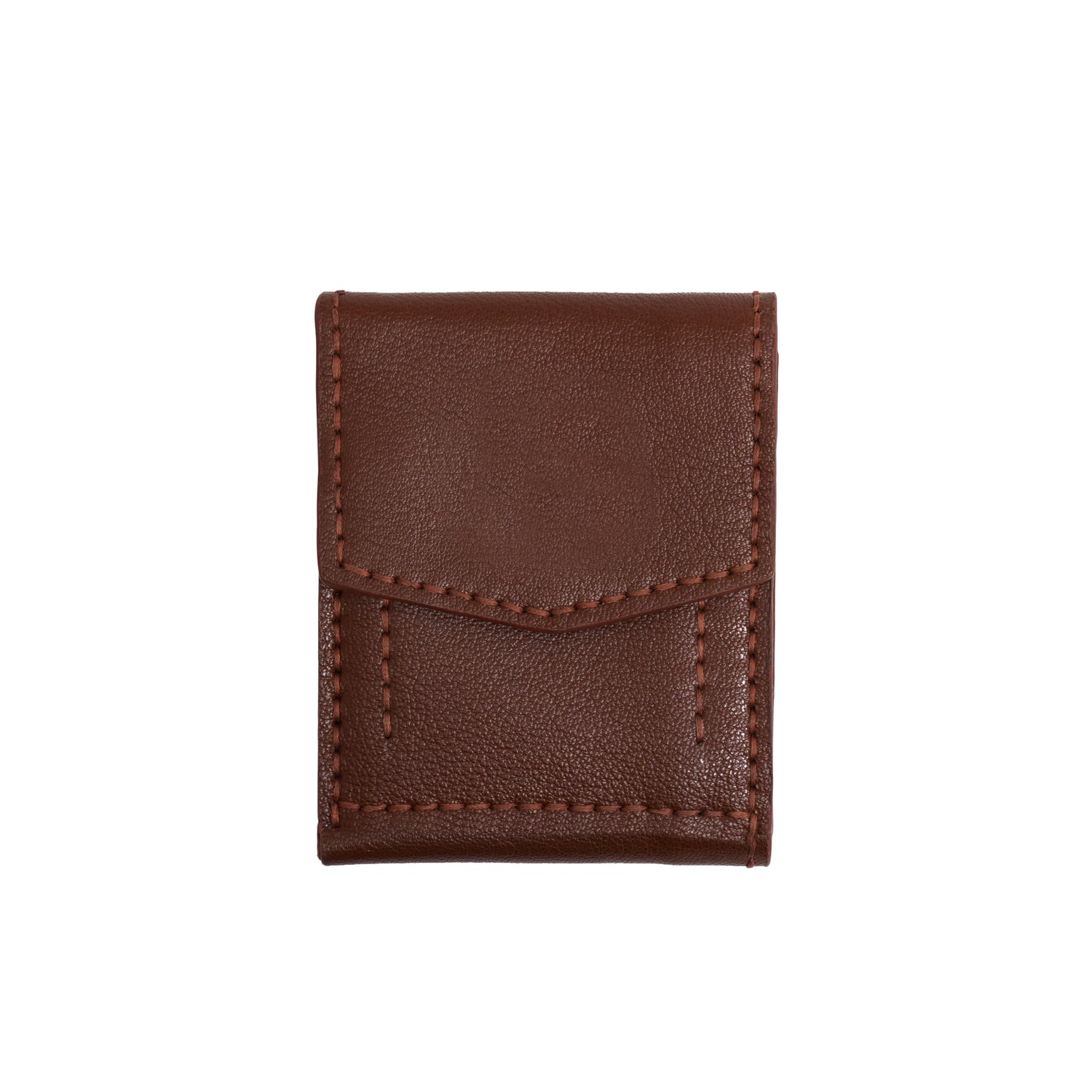 Caprahem Bifold Wallet BW-02 in black handmade leather with orange contrast stitching — front view