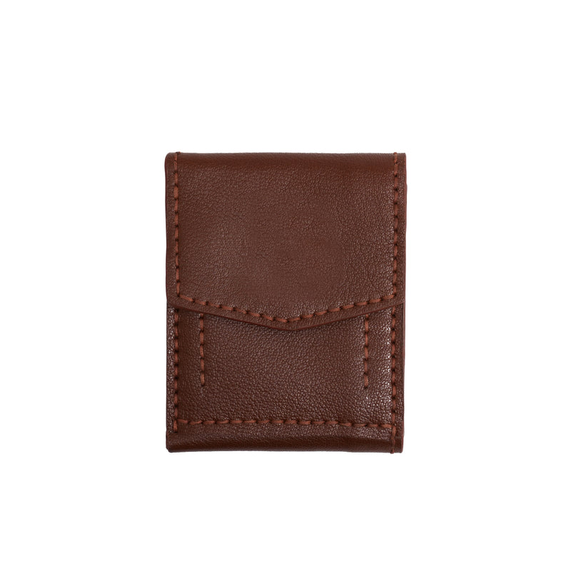 Caprahem Bifold Wallet BW-02 in black handmade leather with orange contrast stitching — front view