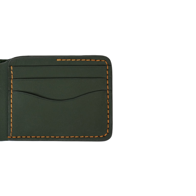 Caprahem Bifold Wallet BW-03 in olive green handmade leather — front view