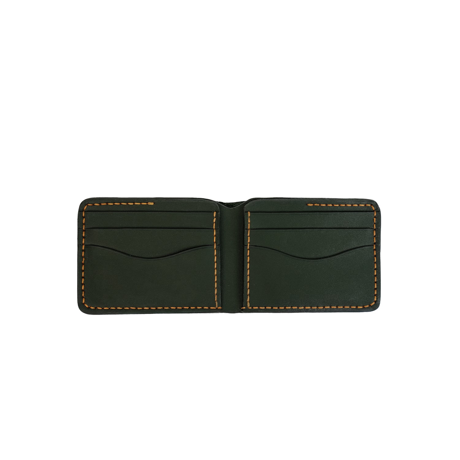 Caprahem Bifold Wallet BW-03 in olive green handmade leather — angled 3/4 view