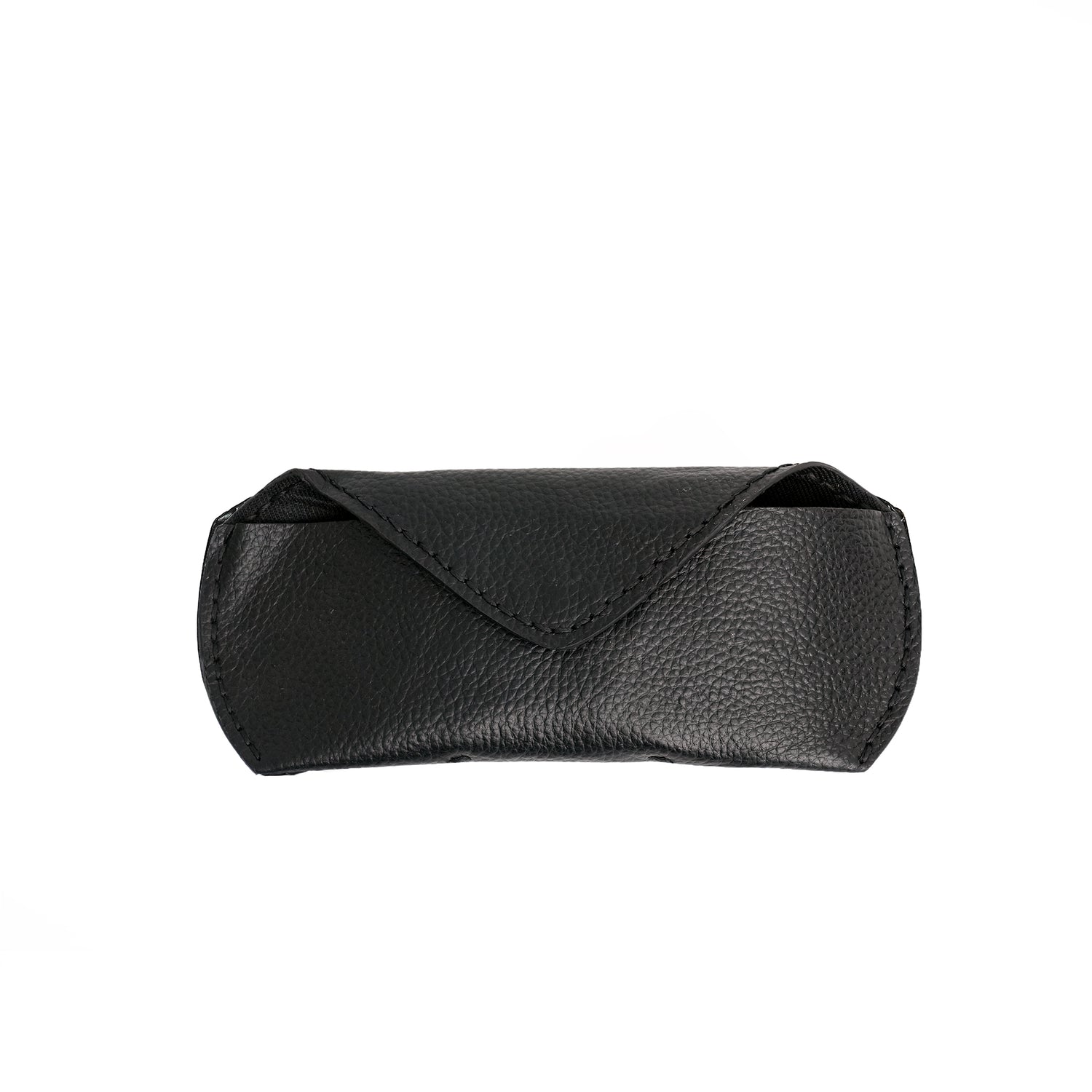 Caprahem handmade black pebbled leather eyewear case for glasses and sunglasses — side profile