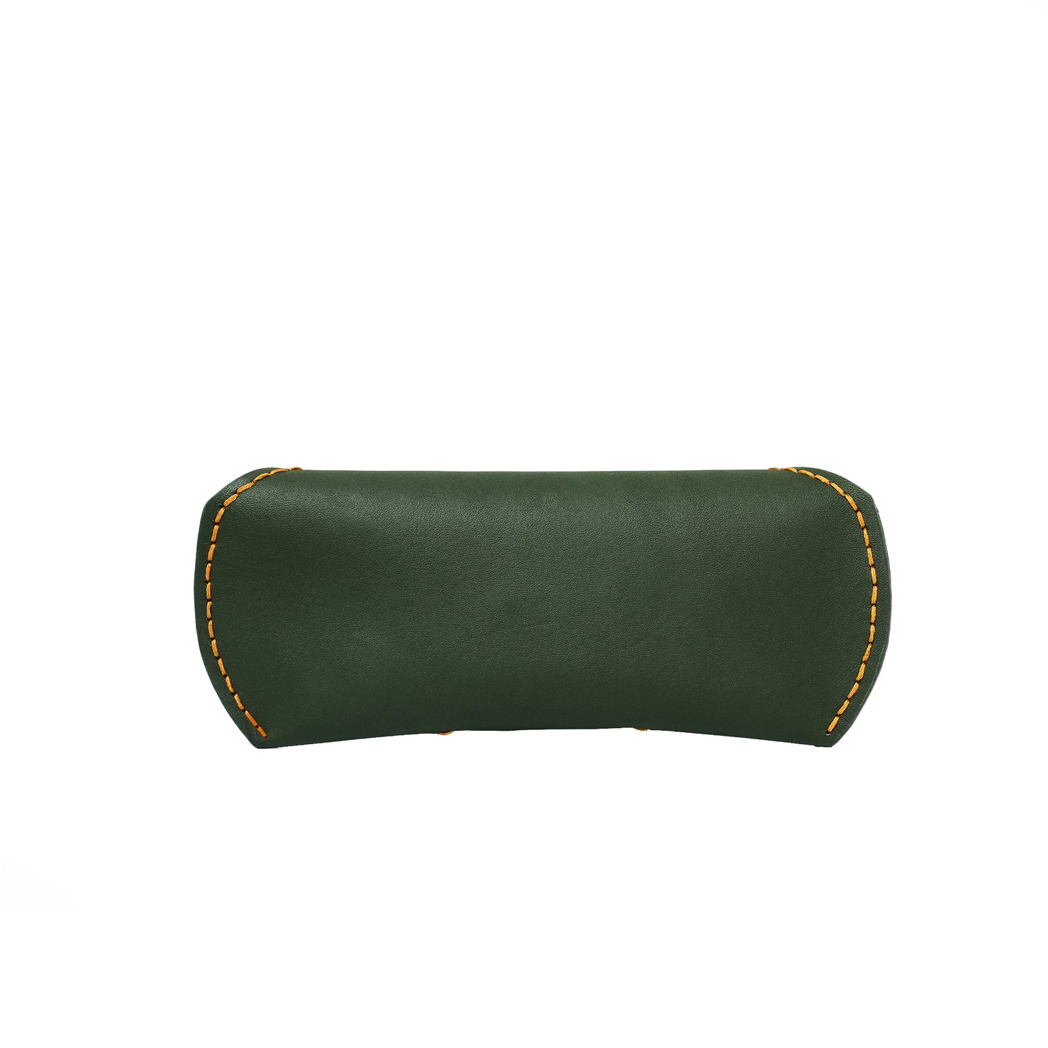 Caprahem handmade olive green leather eyewear case for glasses and sunglasses — side profile