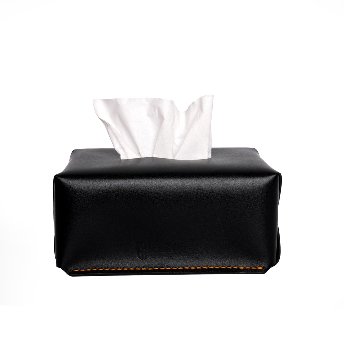 Caprahem TB-02 handmade black leather tissue box cover for home and car — side profile