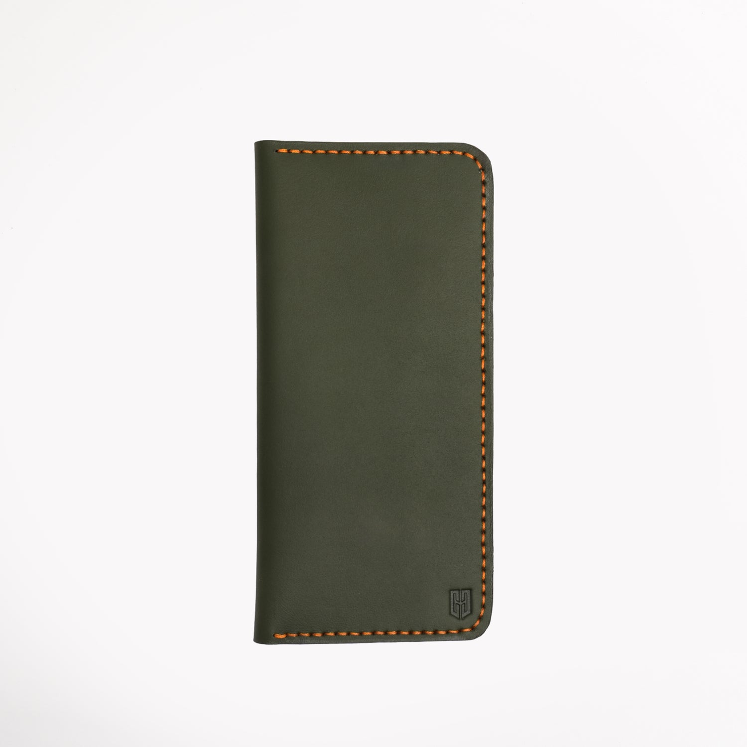 Caprahem Travelling Wallet TW-01 in olive green handmade leather — closed front view with embossed logo