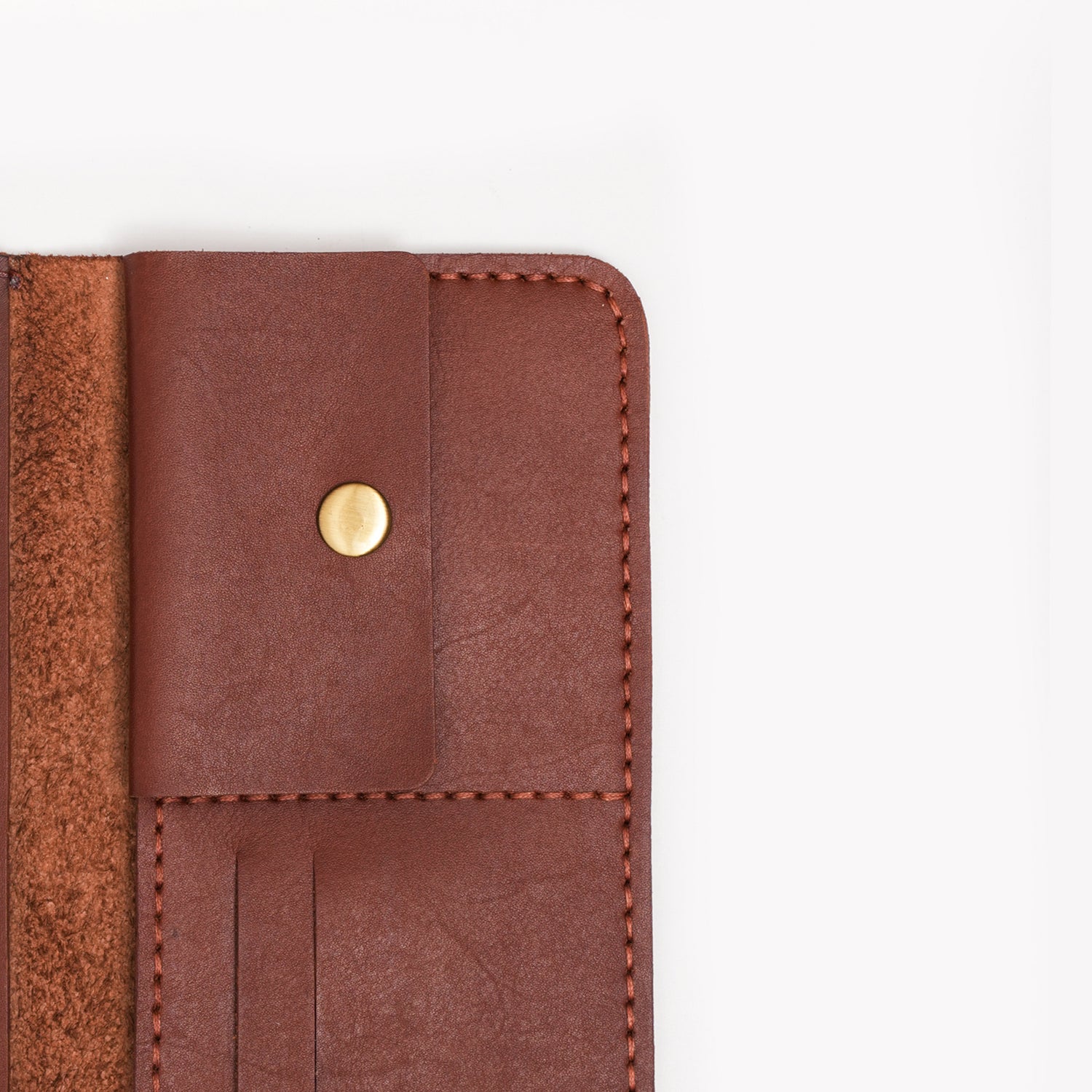 Caprahem Travelling Wallet TW-01 in brown handmade leather — interior card slots with contrast stitching