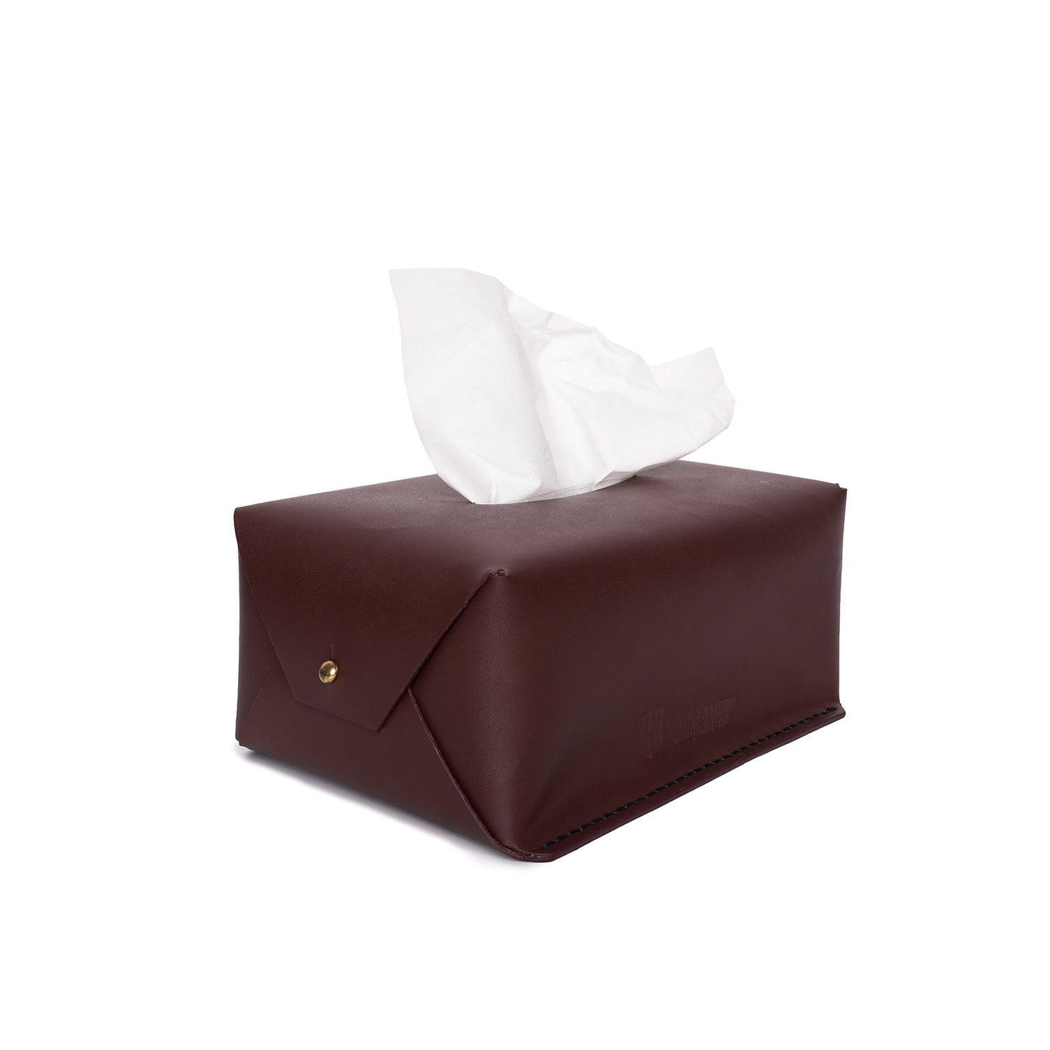 Caprahem TB-02 handmade burgundy leather tissue box cover for home and car — side profile