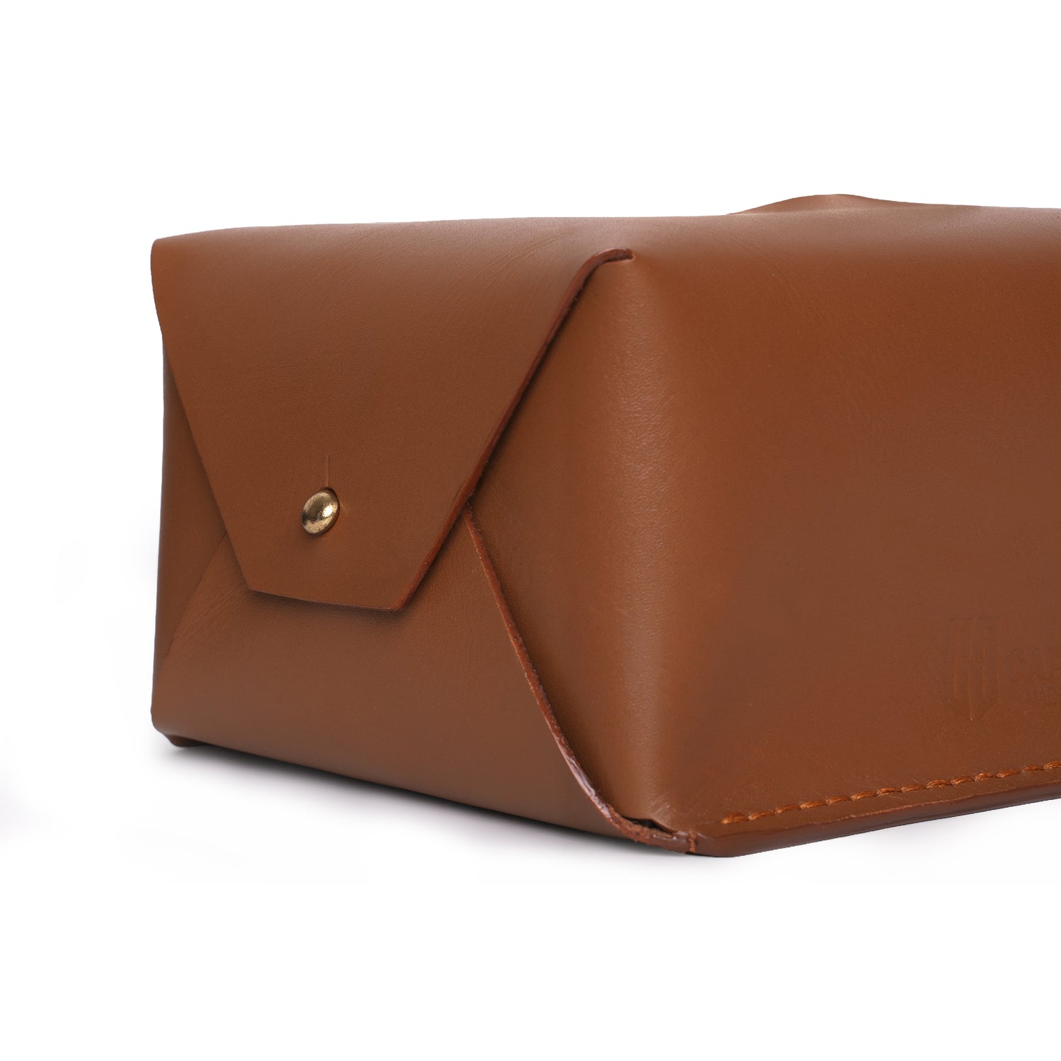 Caprahem TB-02 handmade brown leather tissue box cover for home and car — side profile