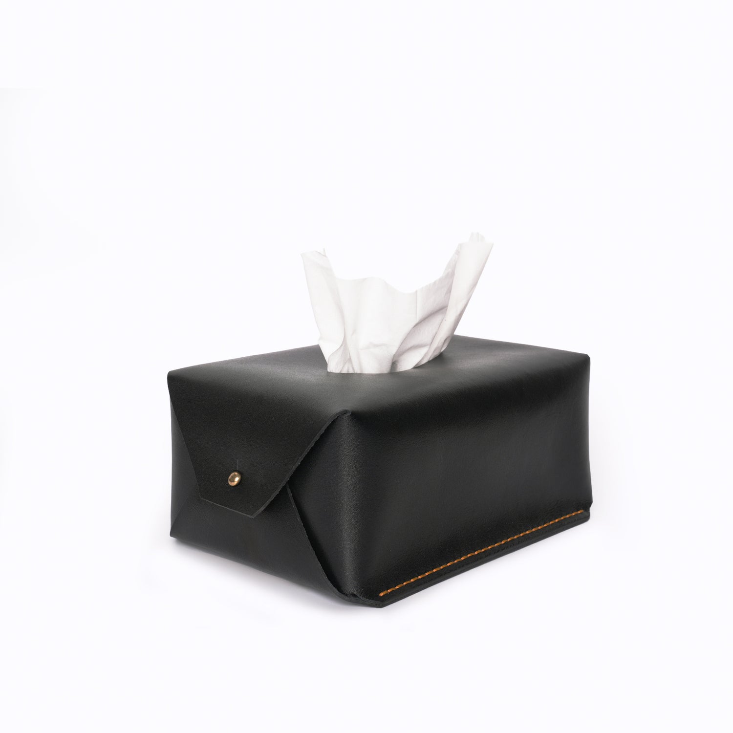 Caprahem TB-02 handmade black leather tissue box cover for home and car — handmade leather detail